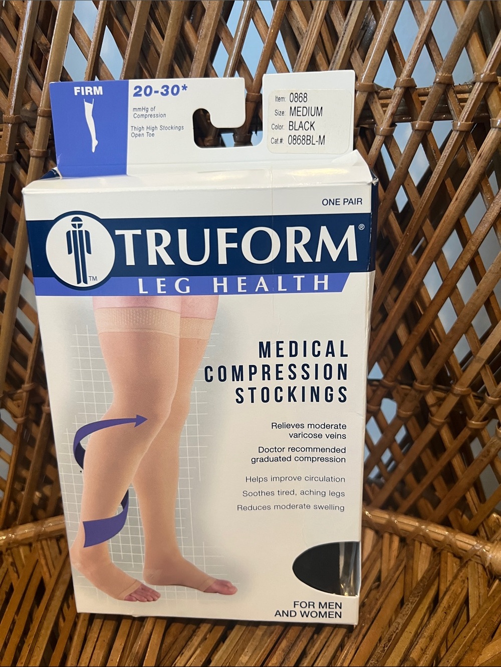 TruForm Medical Compression Thigh High Stockings in Black